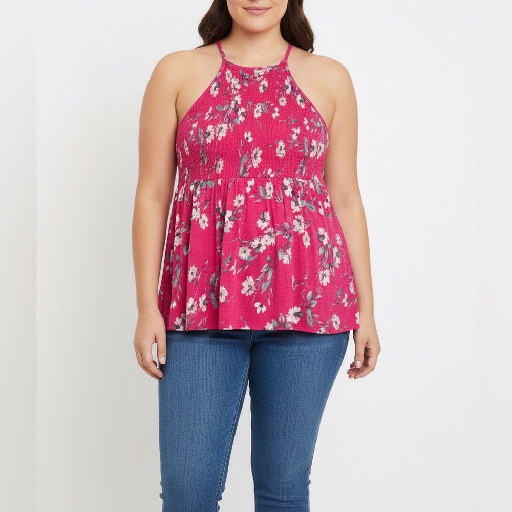 Torrid Halter Top 2X Cotton Tank Blouse Pink Cottagecore Boho Windsorcore Smock
